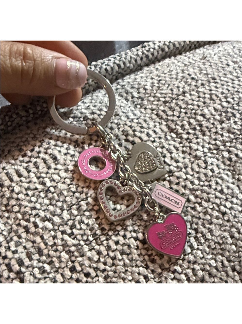 Coach Pink and Silver Heart Keychain